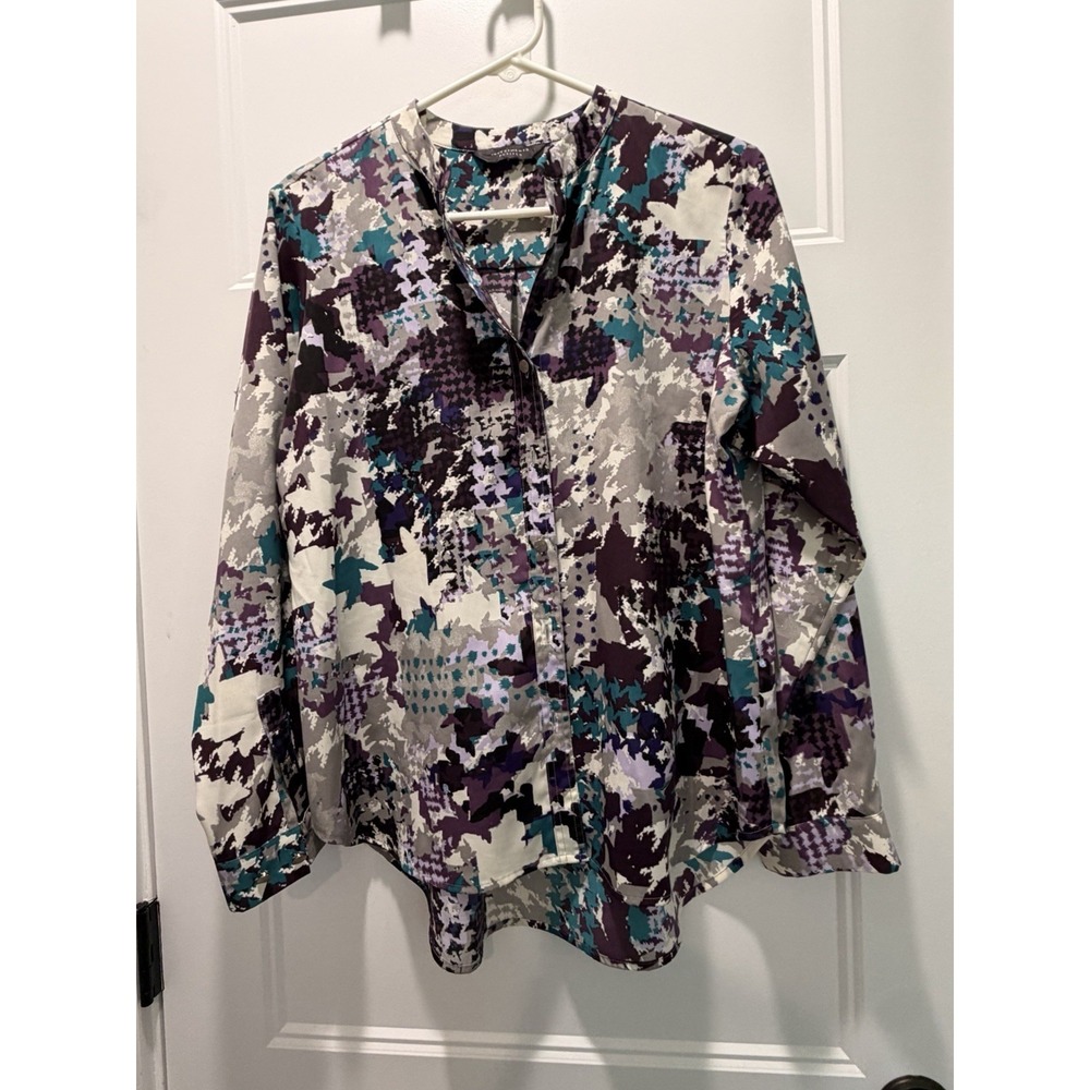 Investments Women Size L Multicolor Abstract Floral Pattern Long Sleeve